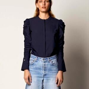 ANOTHER TOMORROW Puff-Sleeve Blouse